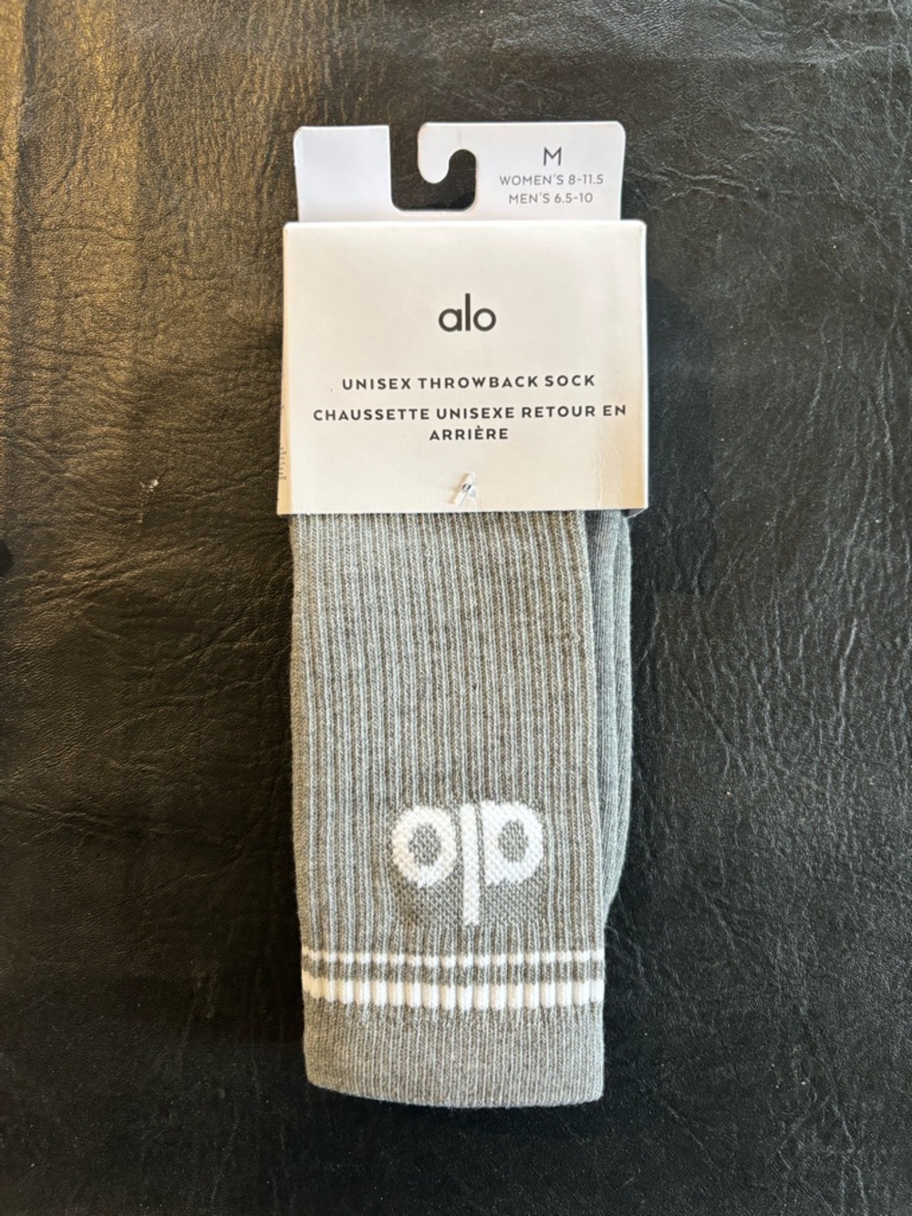 ALO Yoga Gray Ribbed Unisex Throwback Socks with White Logo